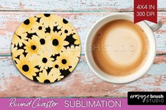 Retro Flowers Round Coaster - Floral Coaster PNG Sublimation Product Image 1