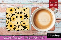 Retro Flowers Square Coaster - Floral Coaster PNG Product Image 1