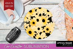 Retro Flowers Car Coaster - Floral Coaster PNG Sublimation Product Image 1