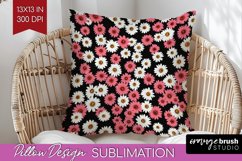 Retro Flowers Pillow Sublimation - Floral Pillow Cover PNG Product Image 1