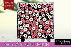 Retro Flowers Slate PNG - Floral Square Slate Sublimation Product Image 1