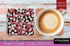 Retro Flowers Square Coaster - Floral Coaster PNG Product Image 1