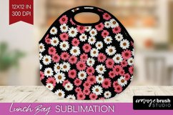Retro Flowers Lunch Bag - Floral Lunch Bug PNG Sublimation Product Image 1