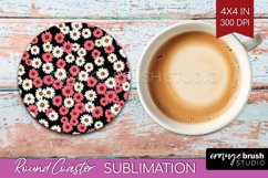 Retro Flowers Round Coaster - Floral Coaster PNG Sublimation Product Image 1