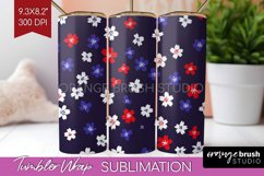 Retro Flowers Tumbler Wrap - Floral Tumbler PNG Sublimation Product Image 1