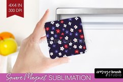 Retro Flowers Magnet Sublimation - Floral Square Magnet PNG Product Image 1