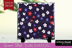Retro Flowers Slate PNG - Floral Square Slate Sublimation Product Image 1