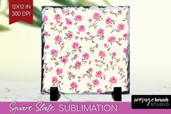 Retro Flowers Slate PNG - Floral Square Slate Sublimation Product Image 1