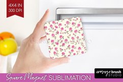 Retro Flowers Magnet Sublimation - Floral Square Magnet PNG Product Image 1