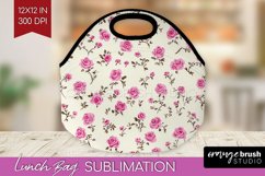 Retro Flowers Lunch Bag - Floral Lunch Bug PNG Sublimation Product Image 1