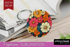 Retro Flowers Keychain PNG - Floral Keychain Sublimation Product Image 1