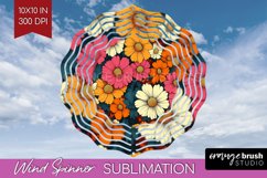 Retro Flowers Wind Spinner Sublimation PNG - Floral Round Product Image 1