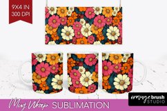 Retro Flowers Mug Wrap - Floral Mug PNG Sublimation Product Image 1