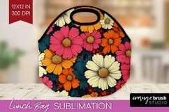 Retro Flowers Lunch Bag - Floral Lunch Bug PNG Sublimation Product Image 1