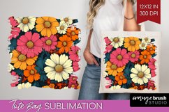 Retro Flowers Tote Bag - Floral Tote Bag PNG Sublimation Product Image 1