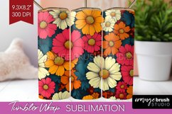 Retro Flowers Tumbler Wrap - Floral Tumbler PNG Sublimation Product Image 1