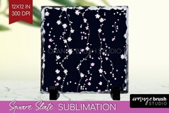Retro Flowers Slate PNG - Floral Square Slate Sublimation Product Image 1