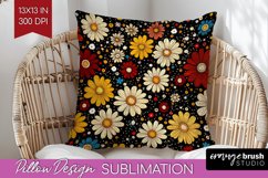 Retro Flowers Pillow Sublimation - Floral Pillow Cover PNG Product Image 1