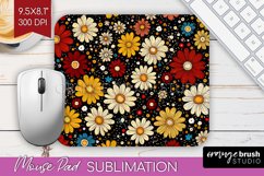 Retro Flowers Mouse Pad Sublimation - Floral Mousepad PNG Product Image 1