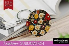 Retro Flowers Keychain PNG - Floral Keychain Sublimation Product Image 1