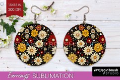 Retro Flowers Round Earrings - Floral PNG Sublimation Product Image 1