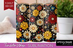 Retro Flowers Tumbler Wrap - Floral Tumbler PNG Sublimation Product Image 1