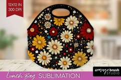 Retro Flowers Lunch Bag - Floral Lunch Bug PNG Sublimation Product Image 1