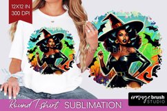 Witch Round Tshirt Background - Retro Halloween PNG Product Image 1