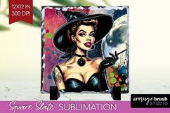 Witch Slate PNG - Retro Halloween Square Slate Sublimation Product Image 1