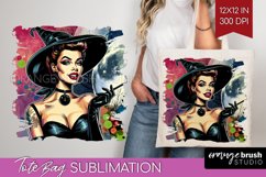 Witch Tote Bag - Retro Halloween Tote Bag PNG Sublimation Product Image 1