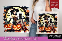 Witch Tote Bag - Retro Halloween Tote Bag PNG Sublimation Product Image 1