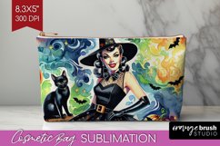 Witch Cosmetic Bag - Retro Halloween Makeup Bag PNG Product Image 1
