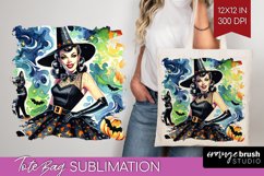 Witch Tote Bag - Retro Halloween Tote Bag PNG Sublimation Product Image 1