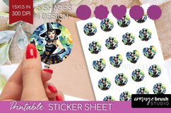 Witch Round Sticker - Retro Halloween Printable Sticker Product Image 1