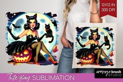 Witch Tote Bag - Retro Halloween Tote Bag PNG Sublimation Product Image 1