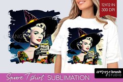 Witch Square Tshirt Background - Retro Halloween PNG Product Image 1