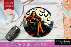 Witch Car Coaster - Retro Halloween Coaster PNG Sublimation Product Image 1