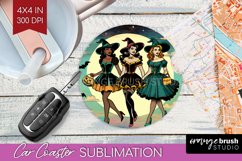 Witch Car Coaster - Retro Halloween Coaster PNG Sublimation Product Image 1