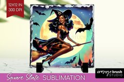 Witch Slate PNG - Retro Halloween Square Slate Sublimation Product Image 1