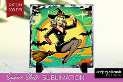 Witch Slate PNG - Retro Halloween Square Slate Sublimation Product Image 1
