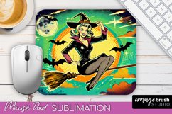 Halloween Witch Mouse Pad - Retro Mousepad Sublimation PNG Product Image 1