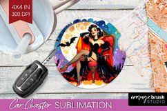 Witch Car Coaster - Retro Halloween Coaster PNG Sublimation Product Image 1