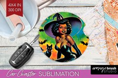 Witch Car Coaster - Retro Halloween Coaster PNG Sublimation Product Image 1
