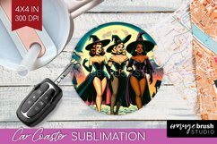 Witch Car Coaster - Retro Halloween Coaster PNG Sublimation Product Image 1