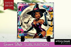 Witch Slate PNG - Retro Halloween Square Slate Sublimation Product Image 1