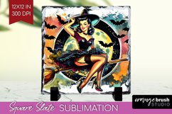 Witch Slate PNG - Retro Halloween Square Slate Sublimation Product Image 1