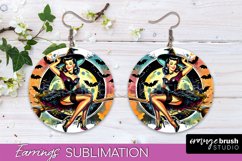 Halloween Witch Earrings PNG - Retro Earrings Sublimation Product Image 1