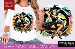 Witch Round Tshirt Background - Retro Halloween PNG Product Image 1