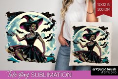 Witch Tote Bag - Retro Halloween Tote Bag PNG Sublimation Product Image 1