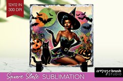 Witch Slate PNG - Retro Halloween Square Slate Sublimation Product Image 1